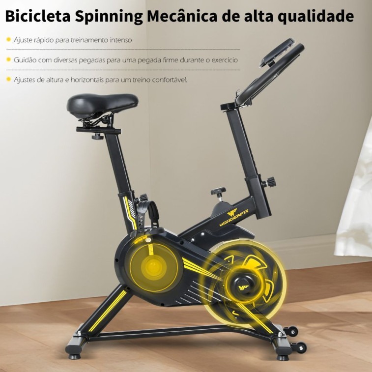 Bicicleta Spinning Mecânica Wonderfit Go Amarela Roda De Inercia