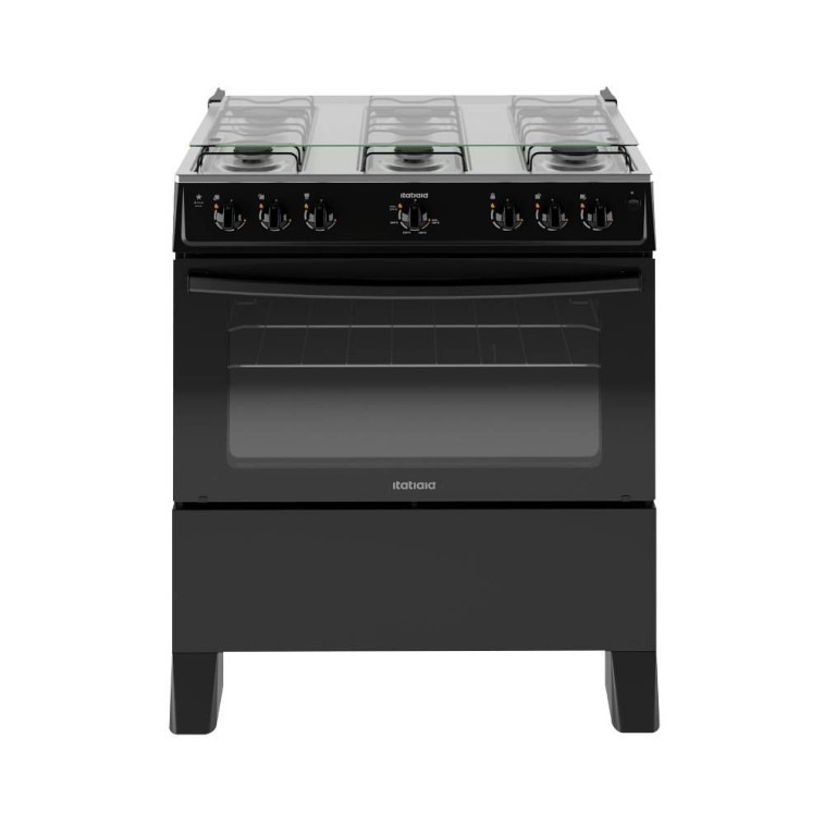 Fogão Itatiaia Star New Piso 6 Bocas Preto Mesa de Inox Bivolt