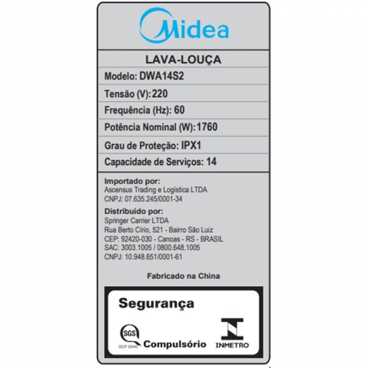 Lava-louças de Piso Midea DWA14S2 14 Serviços Cinza com Painel