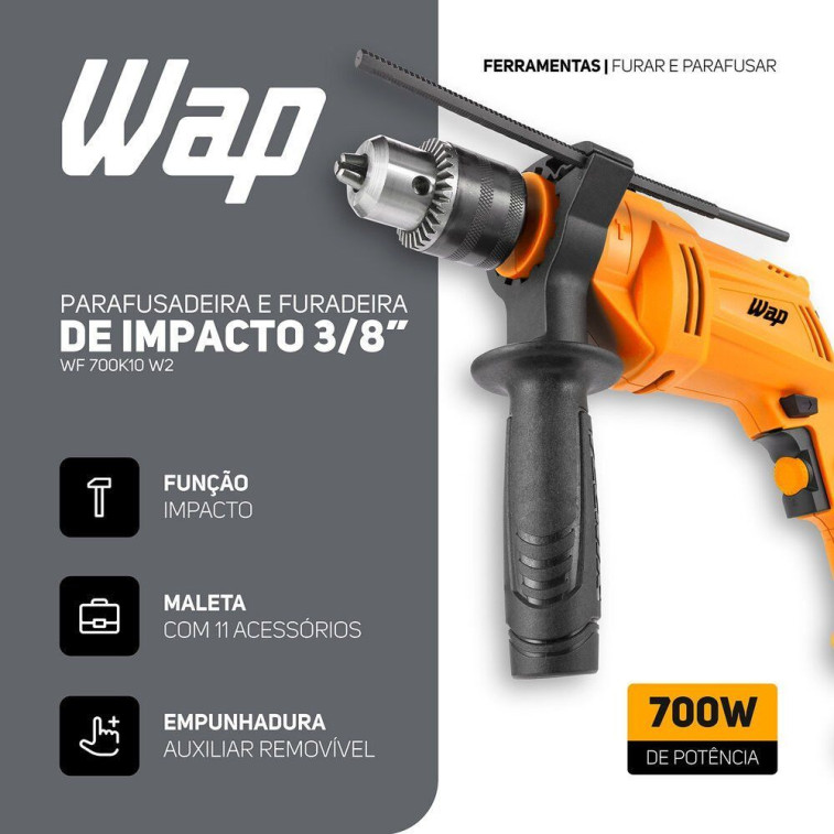 Parafusadeira e Furadeira de Impacto WAP WF 700K10 W2 com