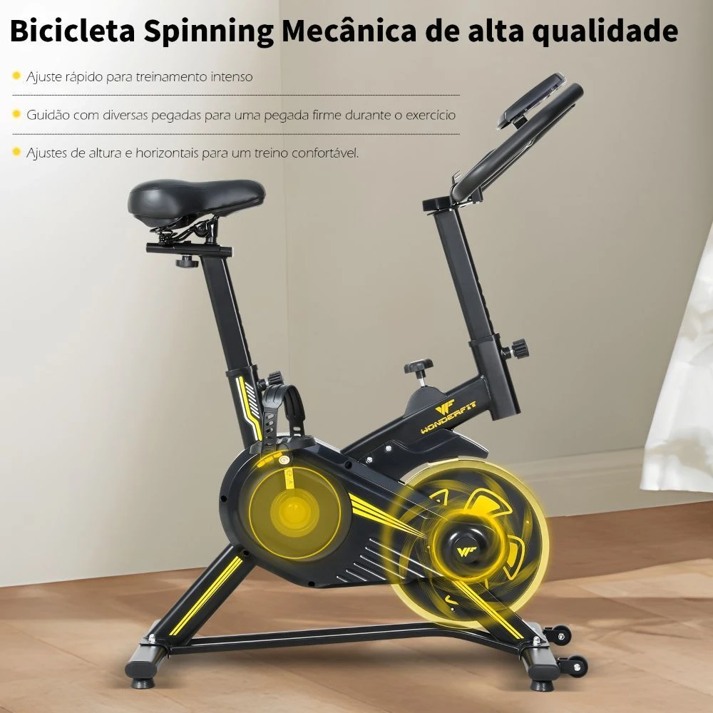 Bicicleta Spinning Mecânica Wonderfit Go Amarela Roda De Inercia