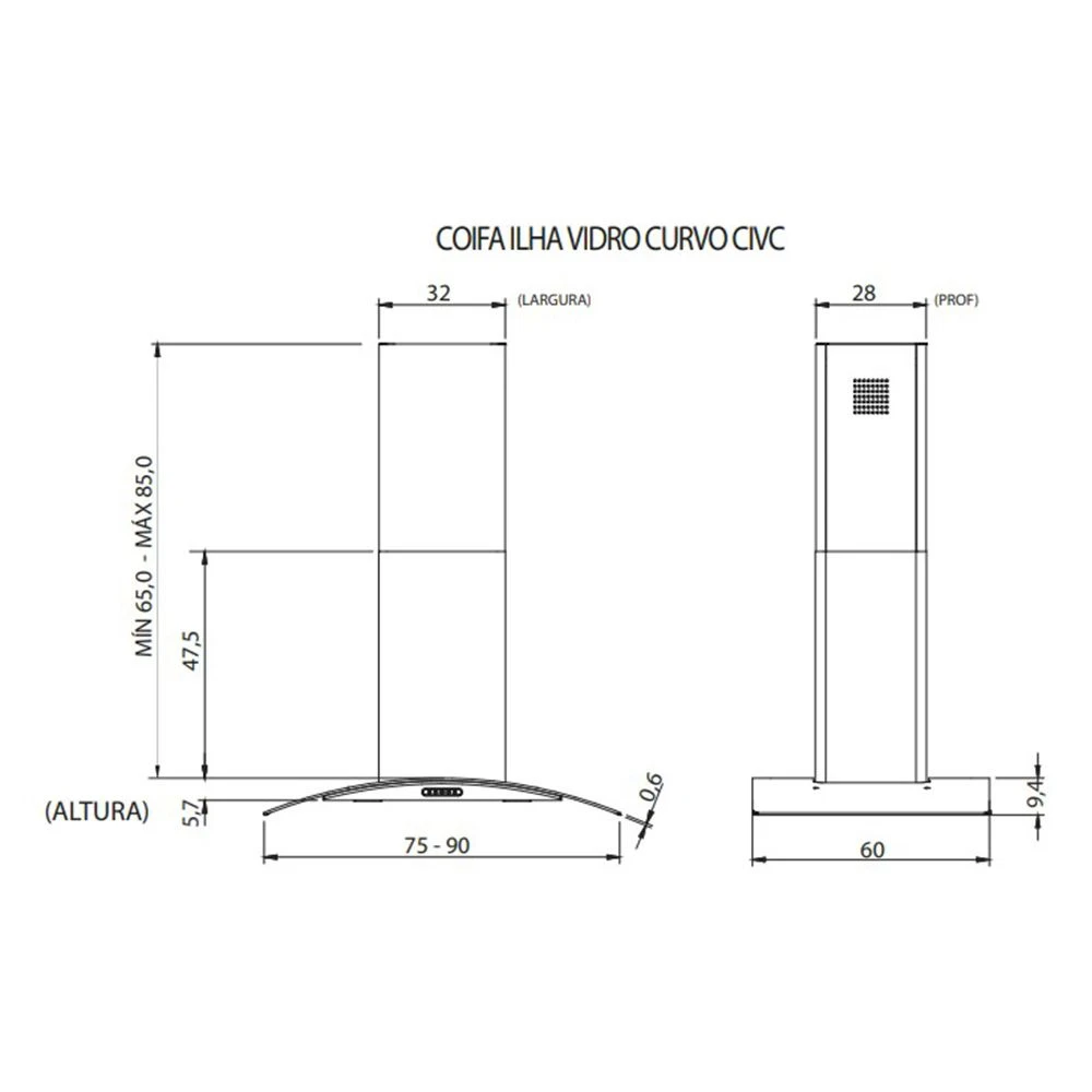Coifa de Ilha Tipo Ilha Nardelli CVC 90cm Inox e Vidro Curvo