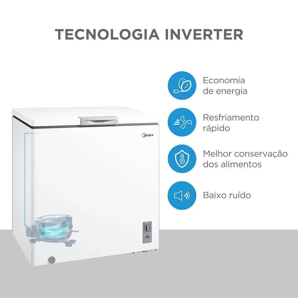 Freezer Horizontal Midea MDRC280SFZ013 198L Inverter Branco Bivolt