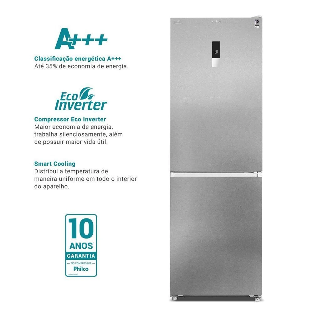 Geladeira Philco PRF40A Frost Free Inverter Duplex Inverse 409L